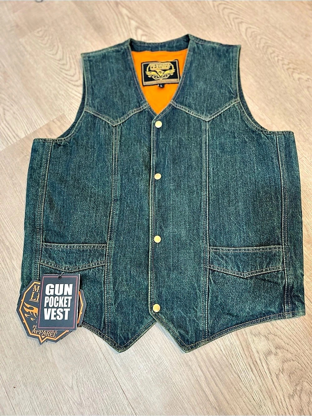 NWT Milwaukee Leather Men’s Denim Biker Vest Gun Pockets Large